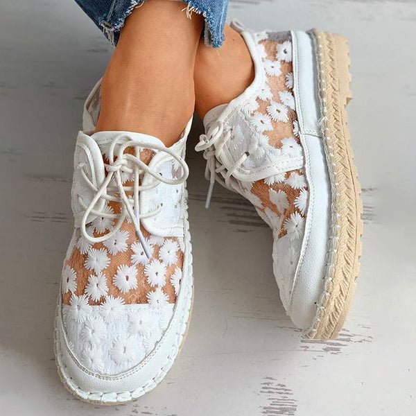 Emma - Sneakers Orthopédiques Élégants Légers et Aérés avec Lacets et Motif Floral Transparent