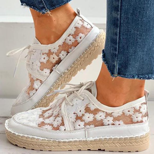 Emma - Sneakers Orthopédiques Élégants Légers et Aérés avec Lacets et Motif Floral Transparent