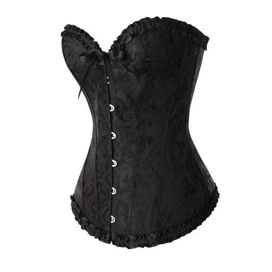 Maëva - Corset féminin burlesque en dentelle détaillé avec volants et petit nœud