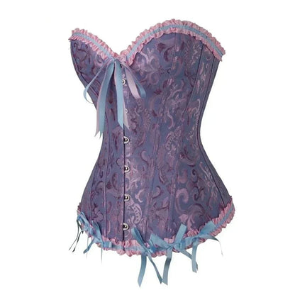 Maëva - Corset féminin burlesque en dentelle détaillé avec volants et petit nœud