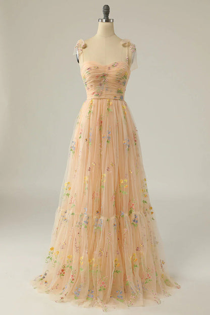 Sophia - Robe Maxi en Tulle avec Broderies Florales