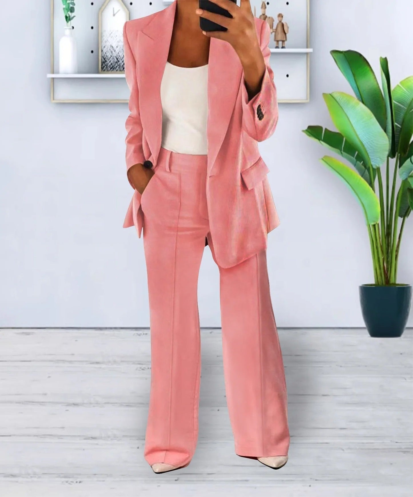 Zoe - Ensemble Blazer Ajusté et Pantalons Évasés