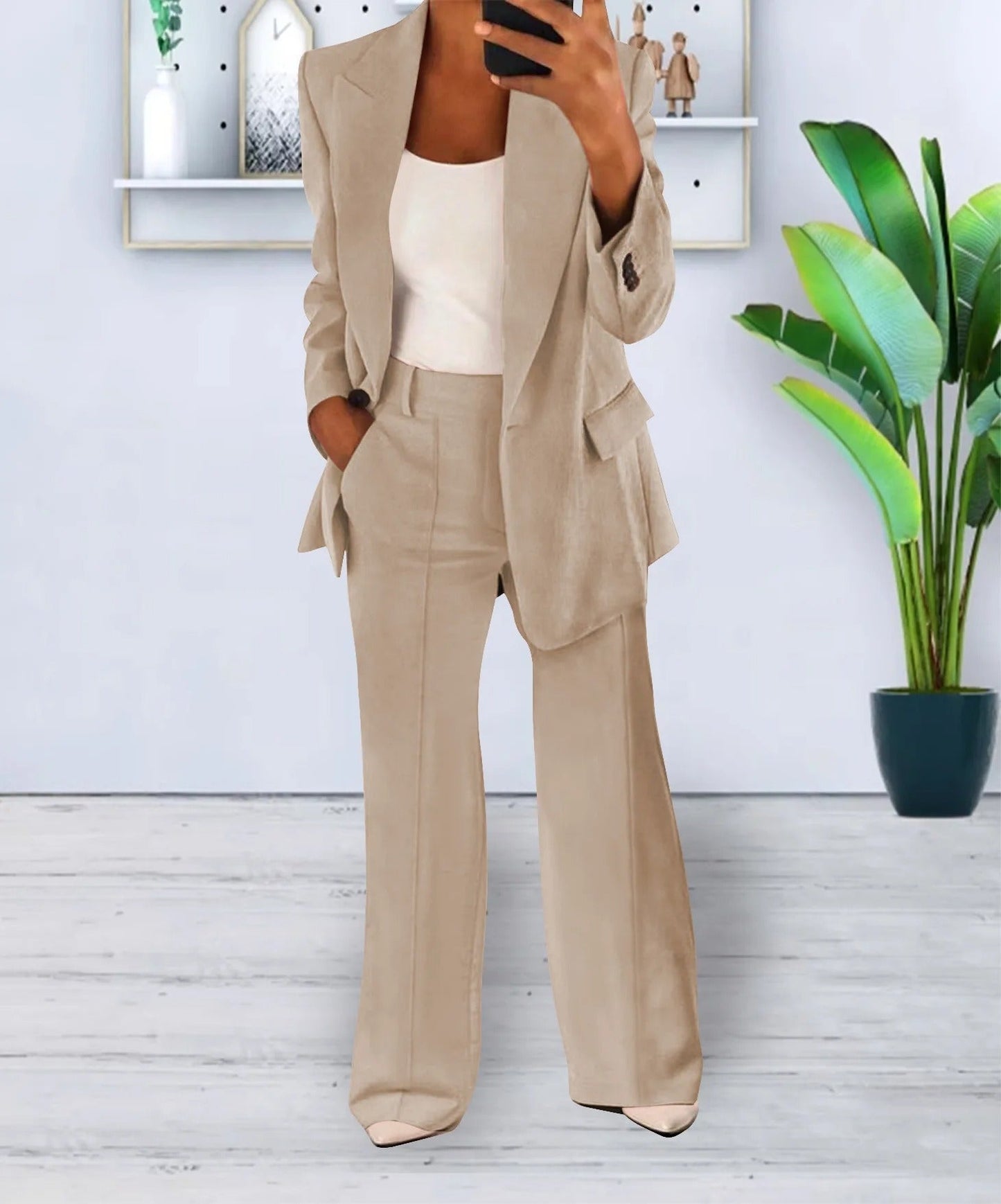 Zoe - Ensemble Blazer Ajusté et Pantalons Évasés
