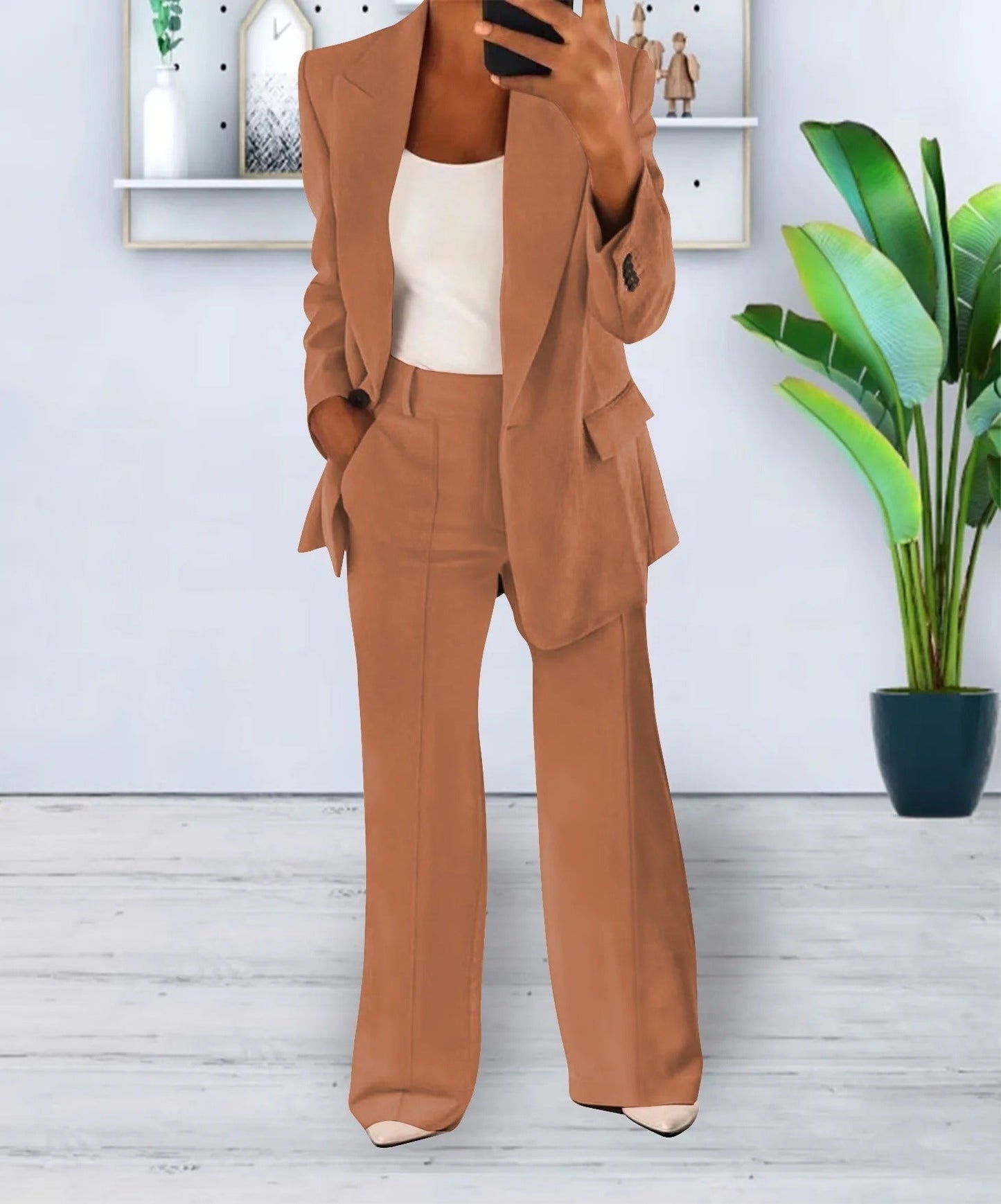 Zoe - Ensemble Blazer Ajusté et Pantalons Évasés