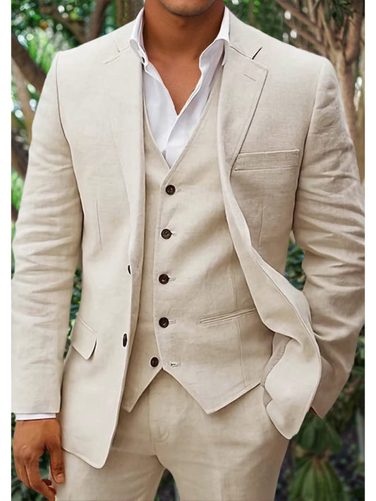 Kael - Costume Trois-Pièces en Lin Élégant pour l'Été avec Boutons pour une Raffinement Intemporel pour Hommes
