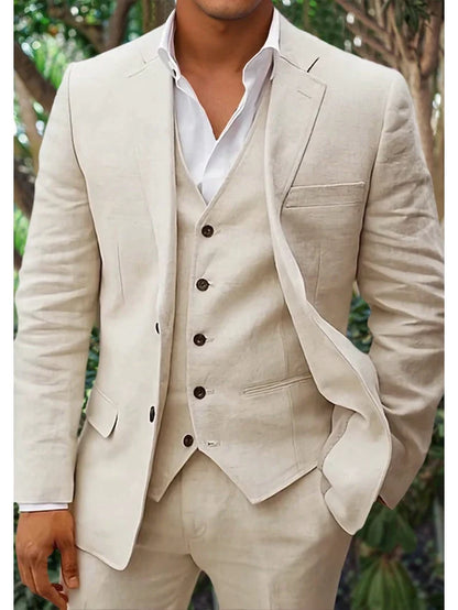 Kael - Costume Trois-Pièces en Lin Élégant pour l'Été avec Boutons pour une Raffinement Intemporel pour Hommes