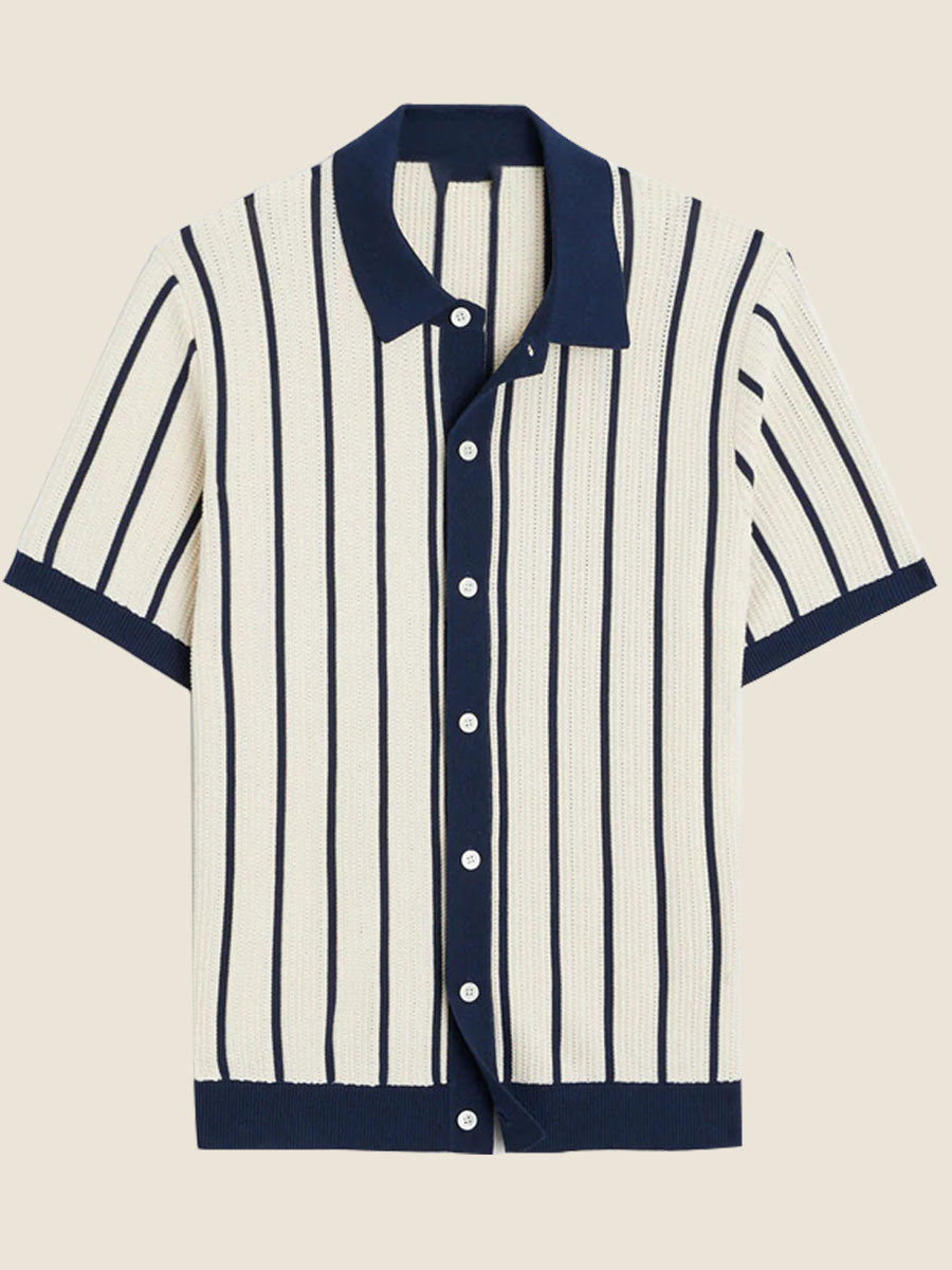 John - Polo Élégant Vintage Rétro avec Fermeture à Boutons et Lignes Verticales pour Hommes