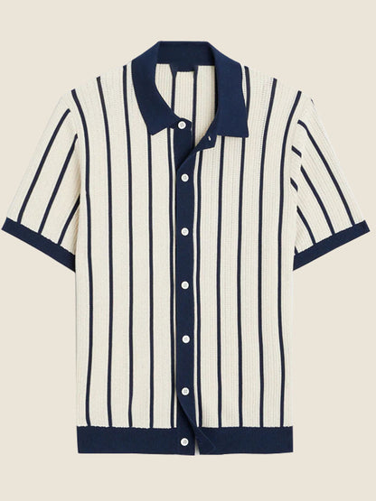 John - Polo Élégant Vintage Rétro avec Fermeture à Boutons et Lignes Verticales pour Hommes