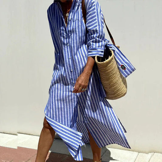 Zoe - Robe chemise à rayures avec ceinture